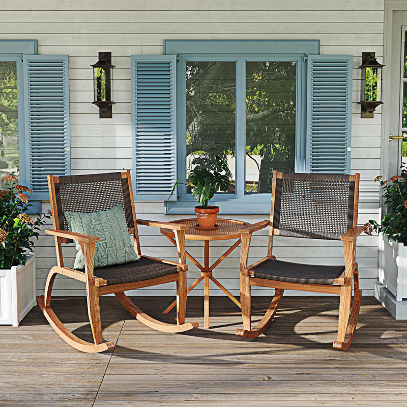 Ensemble de chaises berçantes de patio 2 pièces, chaises berçantes d'extérieur avec siège et dossier en osier et rotin, chaises de jardin confortables