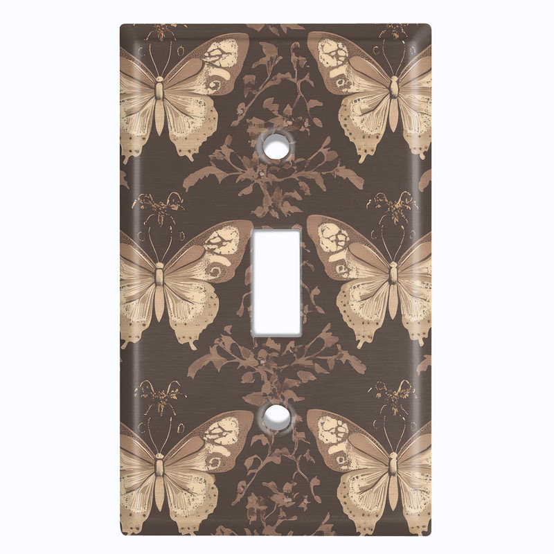 Couvercle de plaque d'interrupteur en métal; Bascule à 2 bandes US standard - motif papillon rétro, # 1 à bascule simple