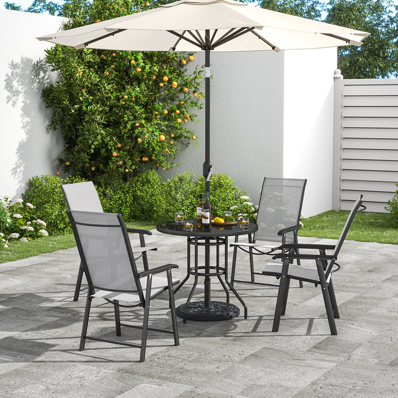 Daubs 4 - Person Patio Dining Set with Round Table, Black