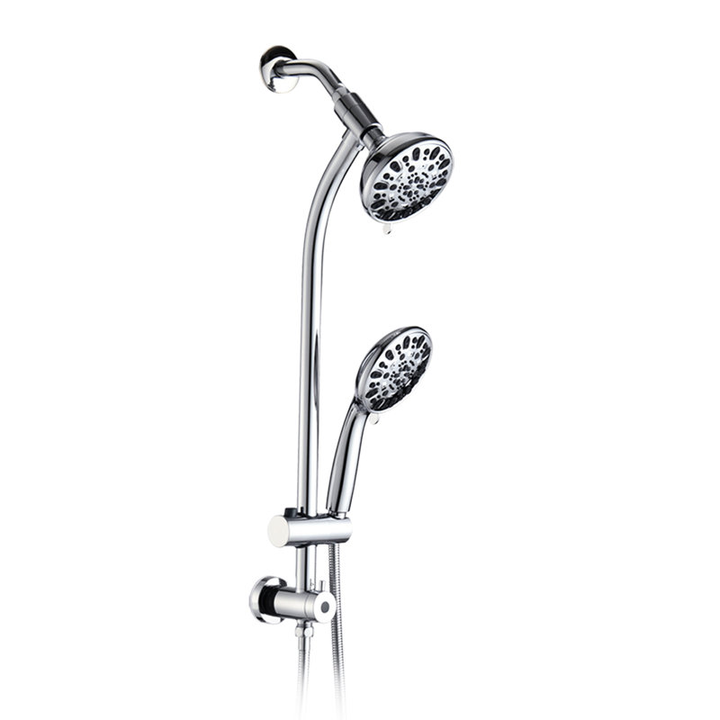 Dual Head Shower - Stainless Steel Slide Bar, 7 Spray Patterns, Wall Mounted, 1.8 Gpm Flow, 1/2" Connection System , Abs