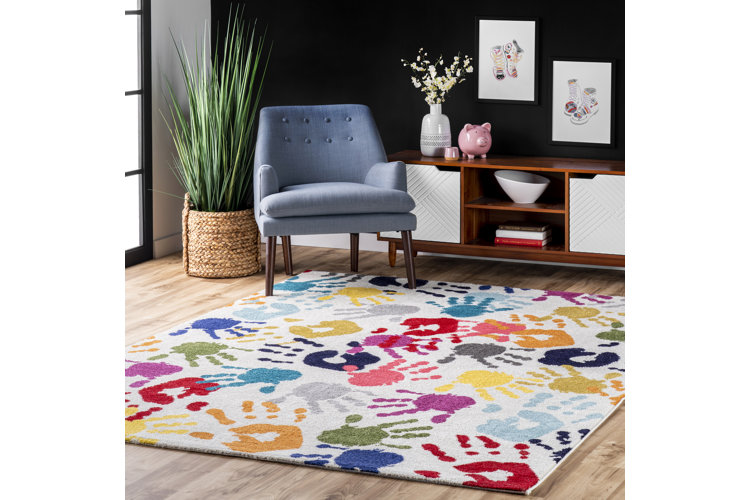 Devante Contemporary Hands Power Loom Performance White/ Multi Rug