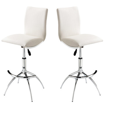 Ensemble de 2 chaises modernes et réglables, blanc doux avec texture, pieds en métal, conception pivotante, rembourrage en mousse confort, 2 chaises de bar, cuir texturé, support, hauteur, haute densité
