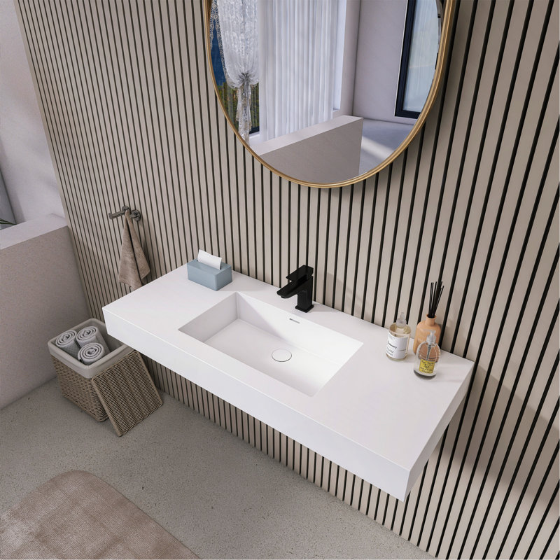 Lavabo de salle de bain mural en résine de pierre 47,2 "pour salle de bain