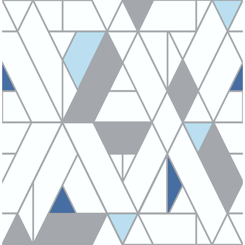 Rouleau de papier peint autocollant L 18 pi x l 20,5 po Prieto Kaleidoscope, Bleu / gris