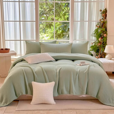 DONEUS Striped Duvet Cover Set 100% Washed Cotton Material Linen Like Soft Feelling Bedding Set