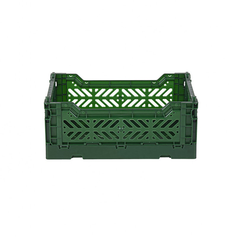 Foldable Plastic Crate, Collapsible Storage Bin to Organize Your Rooms, Collapsible Utility Crate, Dark Green