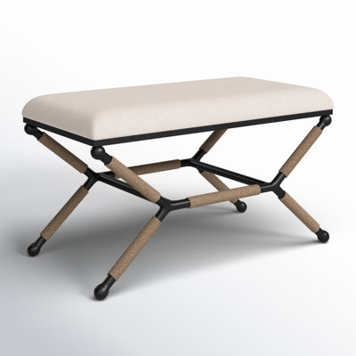 Pippa 36" Metal Upholstered Backless Campaign Bench with Rope Detail