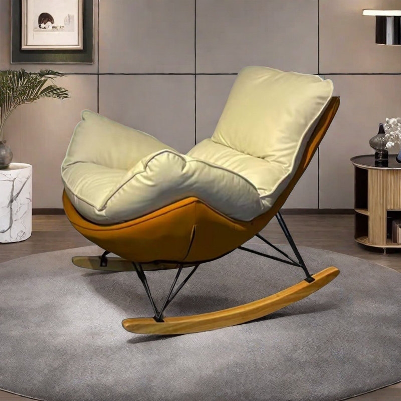 Chaise berçante de loisirs italienne confortable, Orange, Blanc cassé