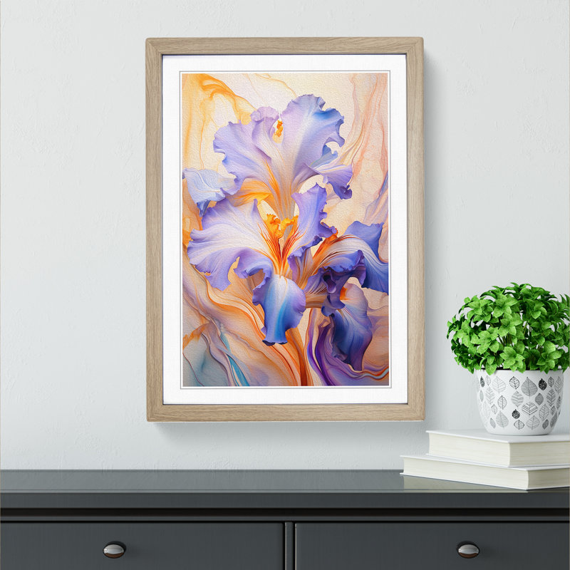 Iris Flower Futurism No.2 - Framed Print, 34cm H x 25cm W x 2cm D, Oak Framed