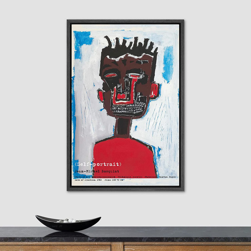 «Basquiat Pop Culture Master Artist Fine Art», peinture sur toile à cadre flottant, H 24 po x l 16 po, Noir
