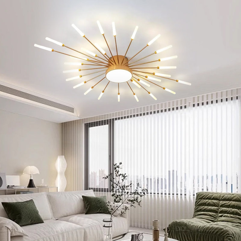 29-Light Ceiling Light,Modern LED Heads Flower Shape Ceiling Lights,Living Room Flush Mount Lighting, Gold