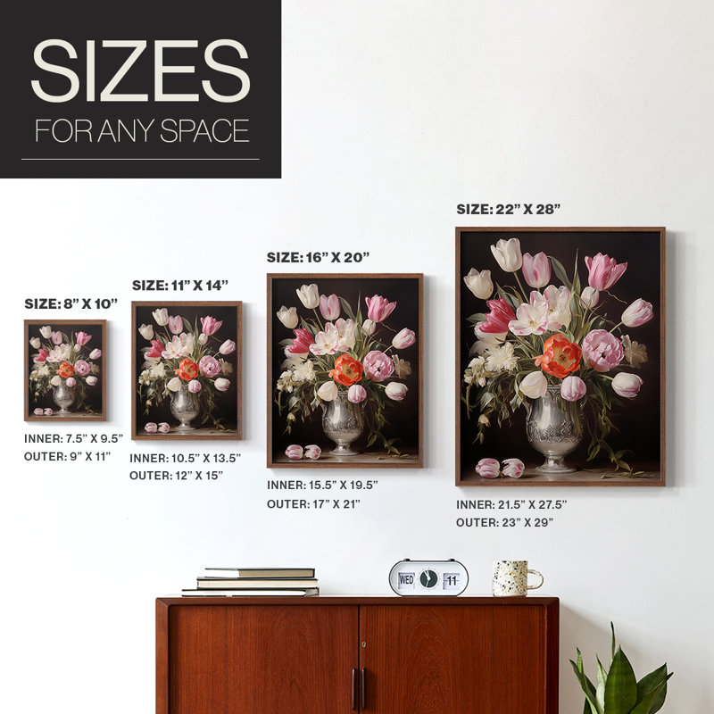 Reproduction encadrée FLORAL Series DCCXCVII - bois massif, H 21 po x l 17 po, Noyer