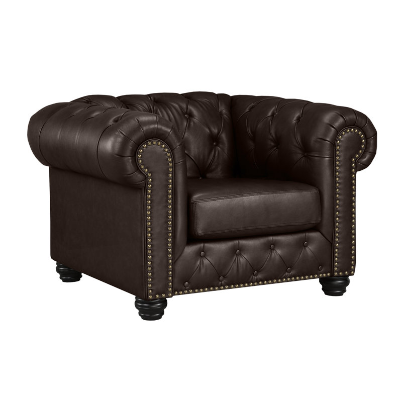 Toddington 48" Wide Tufted Genuine Leather Armchair, Espresso Leather Match