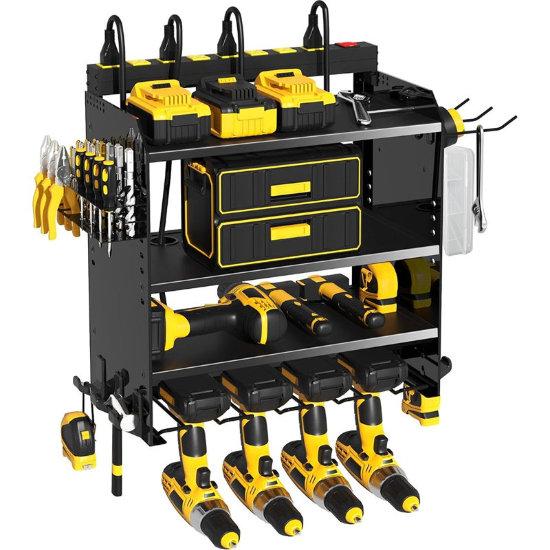 Organisateur mural robuste pour outils électriques, noir lustré, avec station de charge