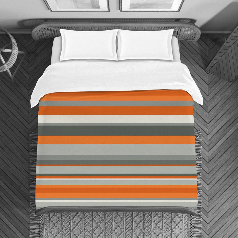 Housse de couette en microfibre , Housse de couette pour lit simple, Gris / Orange