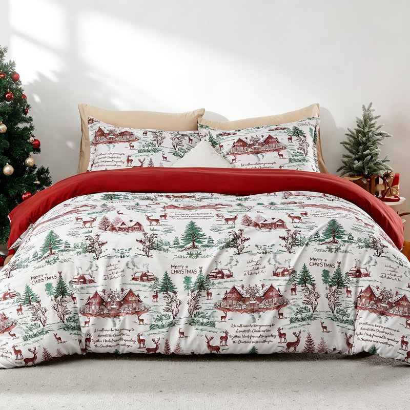 3-Piece Everly Christmas Reindeer Duvet Cover Set, 104"x90"