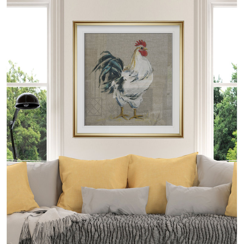 « linen coq i », reproduction de peinture à l’huile, H 23 po x l 23 po x P 1,5 po, Cadre doré