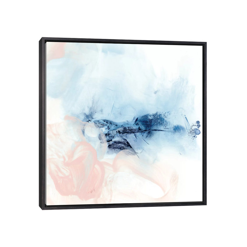 Indigo & Blush I par Ethan Harper - reproduction d'art, H 18 po x l 18 po x 1,5 po, Toile avec cadre noir patiné