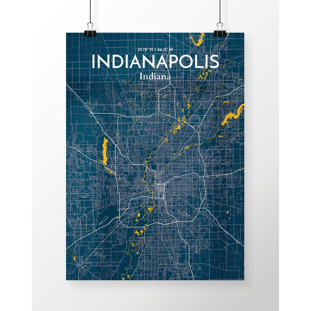 'Indianapolis City Map' Graphic Art Print Poster in Blue Wrought Studio™ 