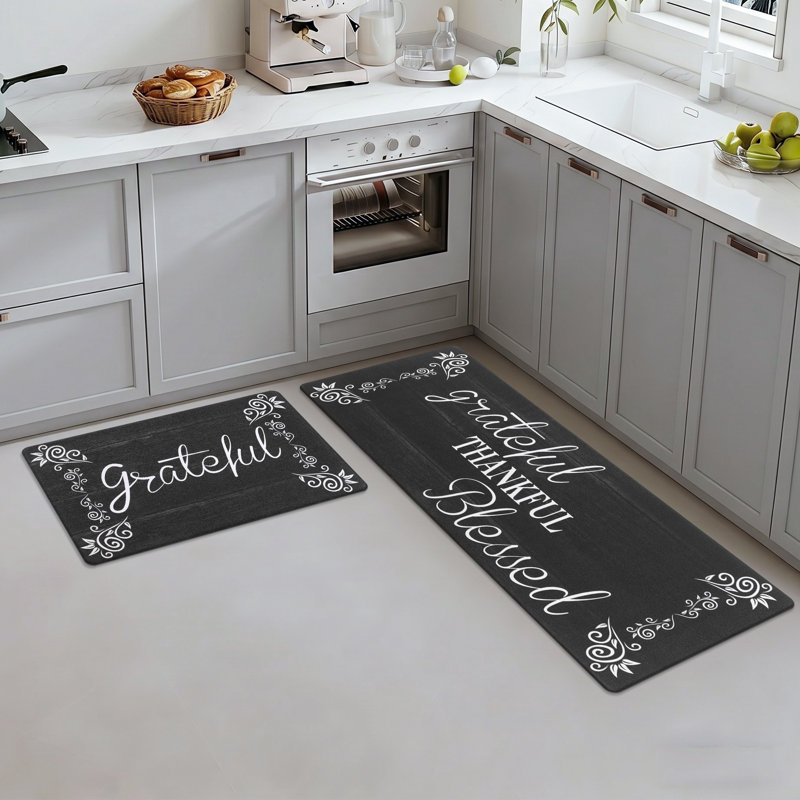 Anti-Fatigue Non-Skid Waterproof Kitchen Mat (Set of 2), Black, Runner 18" x 30" + 18" x 48"