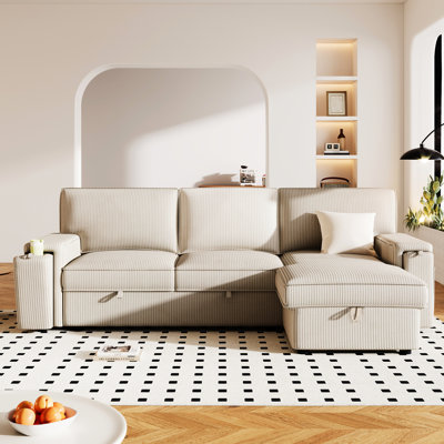 3 canapés-lit avec rangement et porte-gobelets cachés - Canapé beige 3 options de supports pratiques