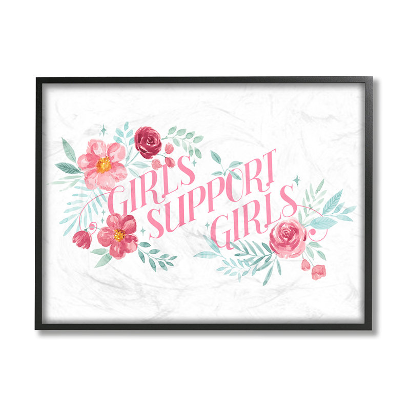 AC-488 Girls support Girls rose phrase rose florals par Grace Popp-impression, H 11 po x l 14 po x 1,5 po