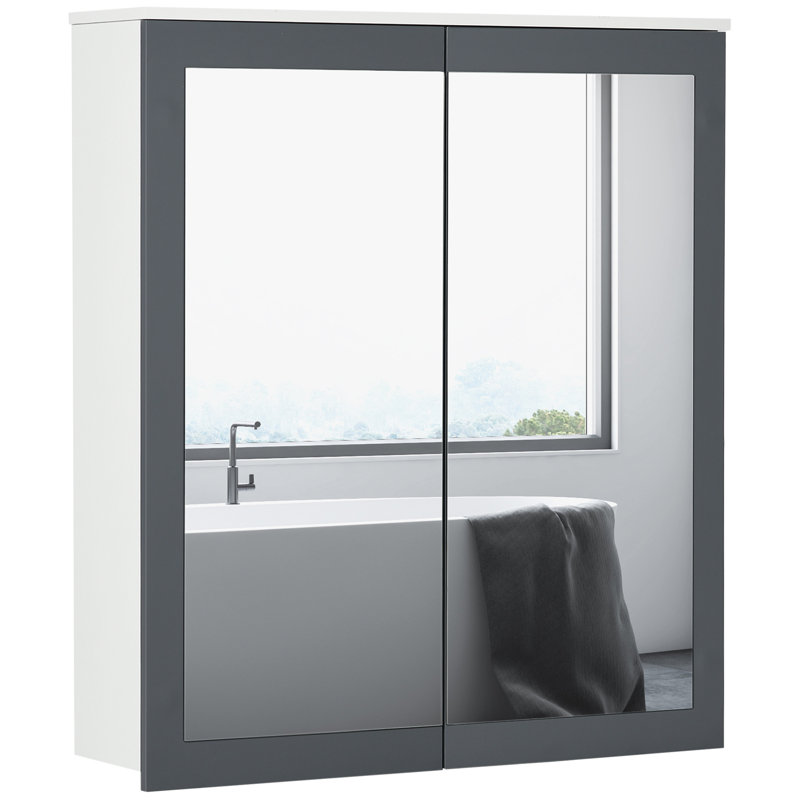 Armoire à pharmacie de salle de bain avec miroir, armoire à miroir murale de salle de bain 27 po x 30 po, armoire de salle de bain murale avec rangement, portes doubles et 2 tablettes réglables, blanc