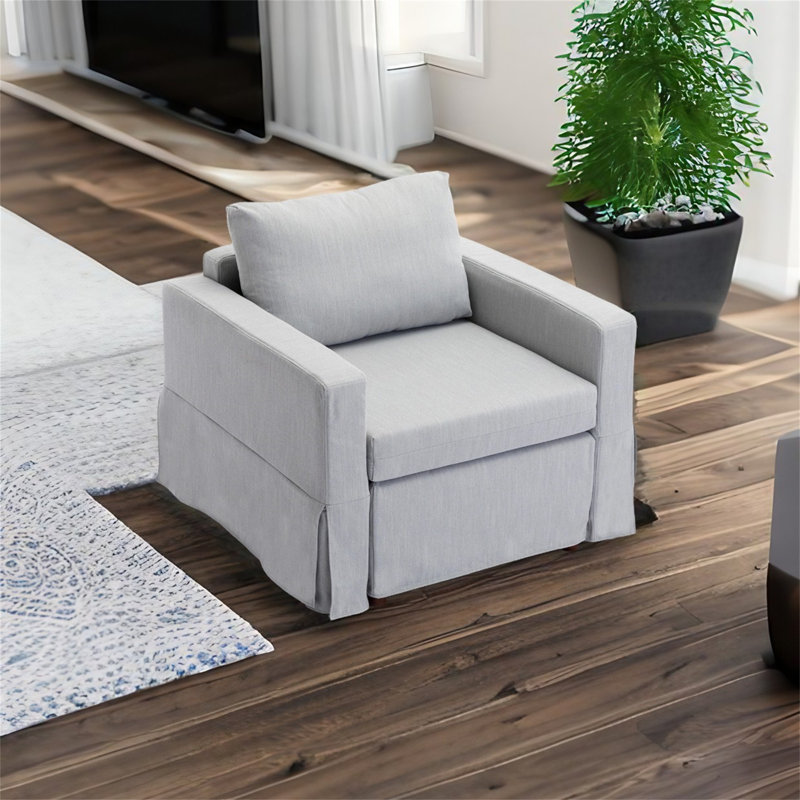 Fauteuil à coussin amovible et lavable, 100 % lin gris clair