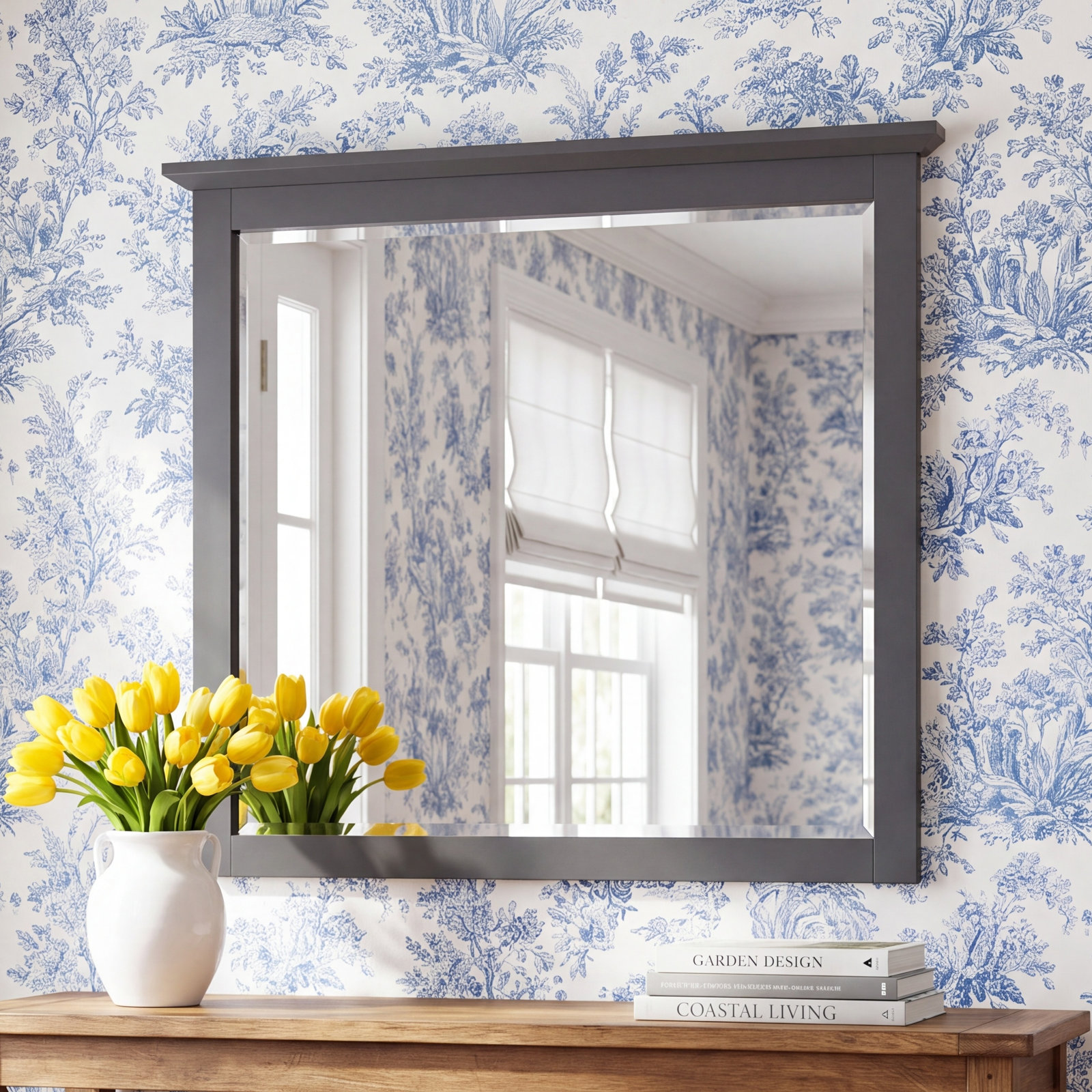 Monza Wood Rectangle Wall Mirror, Raven Black