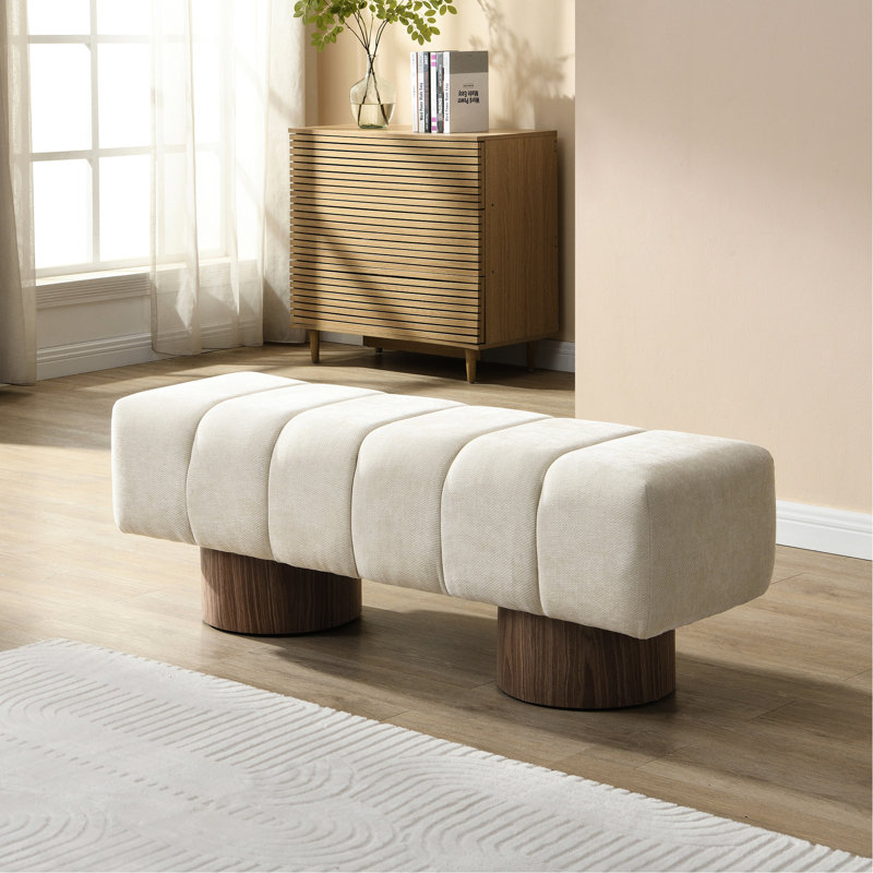Banc en chenille beige avec capacité de poids de 300 lb, sans assemblage, convient pour la salle à manger, le salon et le lit, hauteur 17 po