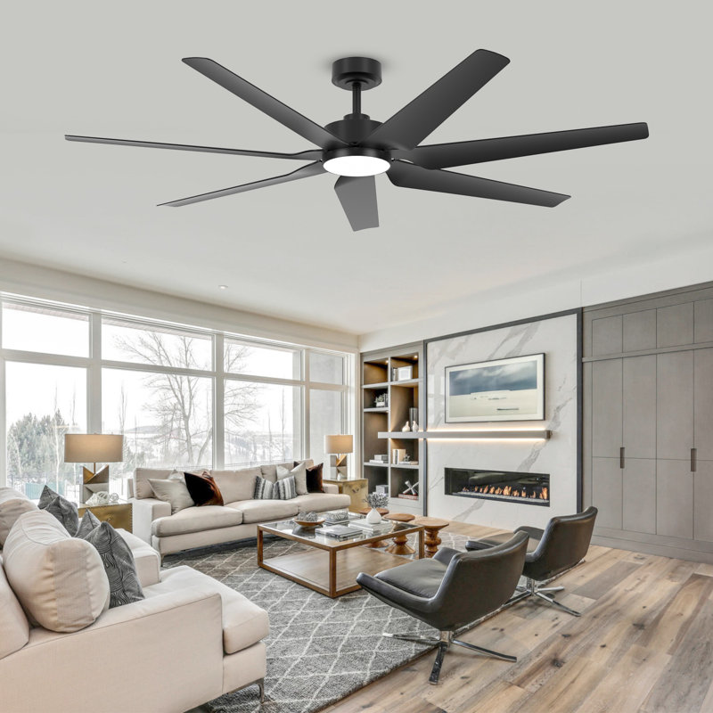 65in Modern Smart Ceiling Fan With Light, 7 Durable Abs Blades, Black, Black