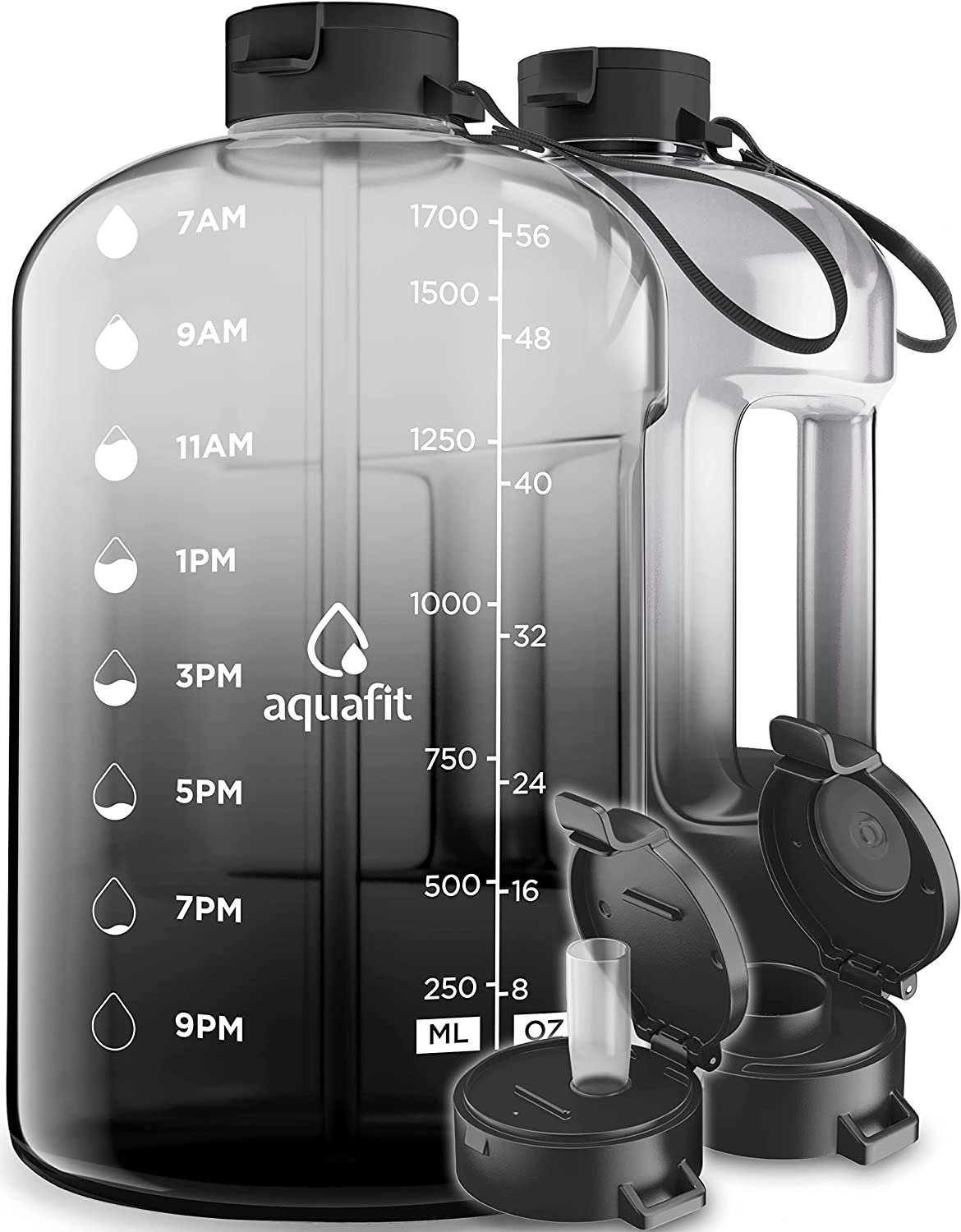 AQUAFIT Half Gallon Water Bottle With Times To Drink - 64 oz Water