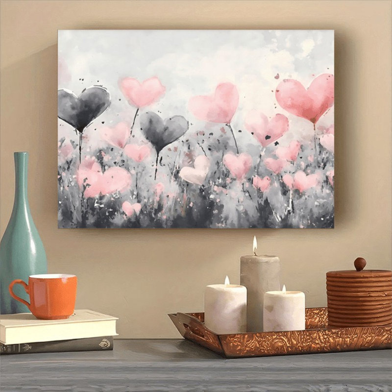 Impression sur toile romantique romantique rosé et cœur gris - Urban Studio, 40*30 pouces (100*75*2 cm)