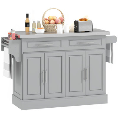 Kitchen Island Rolling Kitchen Island Cart With  2 Drawers, Spice, Knife And Towel Rack ,Gray