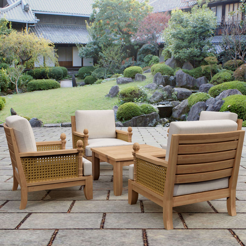 Luxe Outdoor 5 - Piece Teak Conversation Set, Light Beige