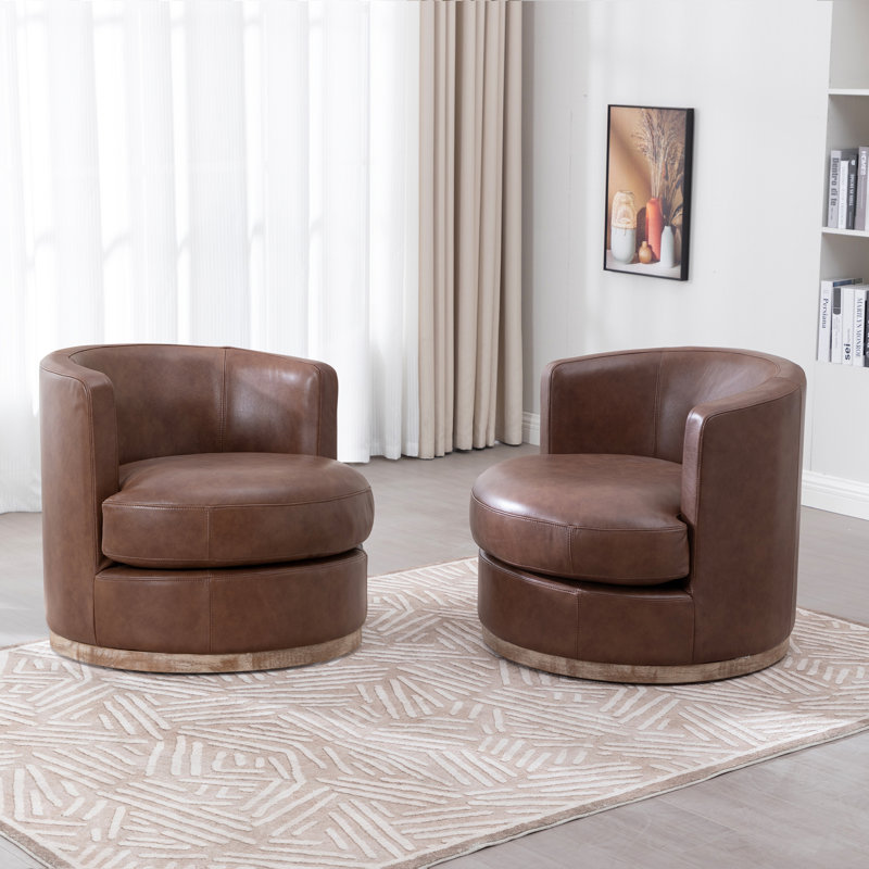 Fauteuil demi-tonneau Arabella , Cuir véritable cacao