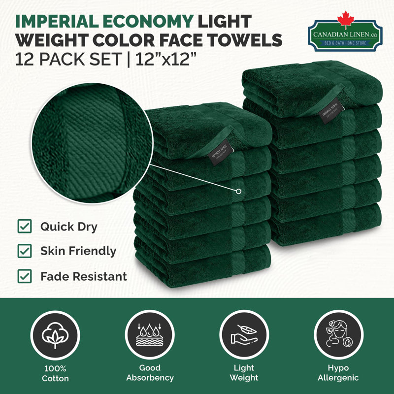 Ensemble de 12 débarbouillettes en coton Imperial, Vert forêt