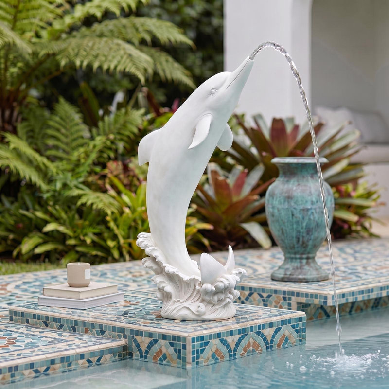 Statue de dauphin tropical sautant