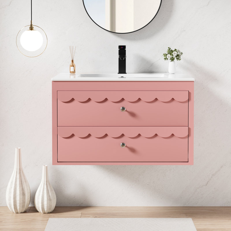 Ensemble de meuble-lavabo mural 30 po avec lavabo, robinet et drain Sharee, peint à la main, Rose