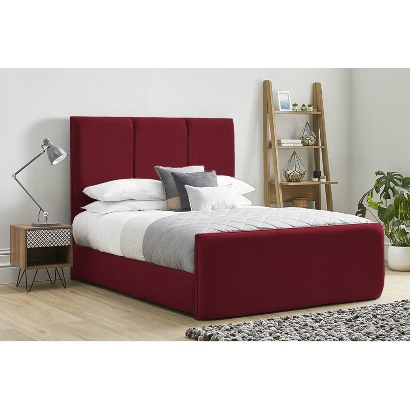Ledley Kailua Upholstered Bed Frame - Plush Velvet with Headboard and Sprung Slats, Double (4'6), Burgundy