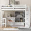 Lit mezzanine double classique en pin massif blanc classique avec bureau intégré en L et rangement intégré
