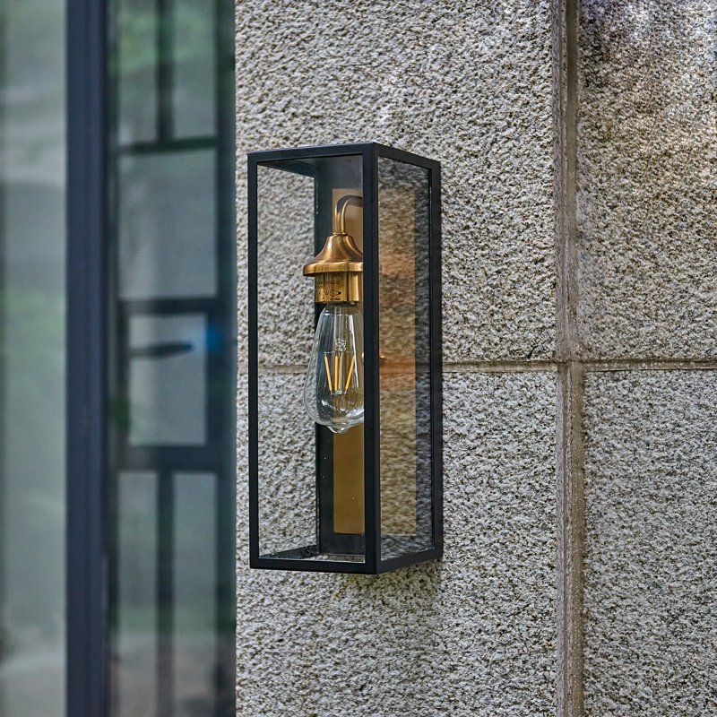 Applique murale d'extérieur 1 lumière noire et dorée 14 pouces