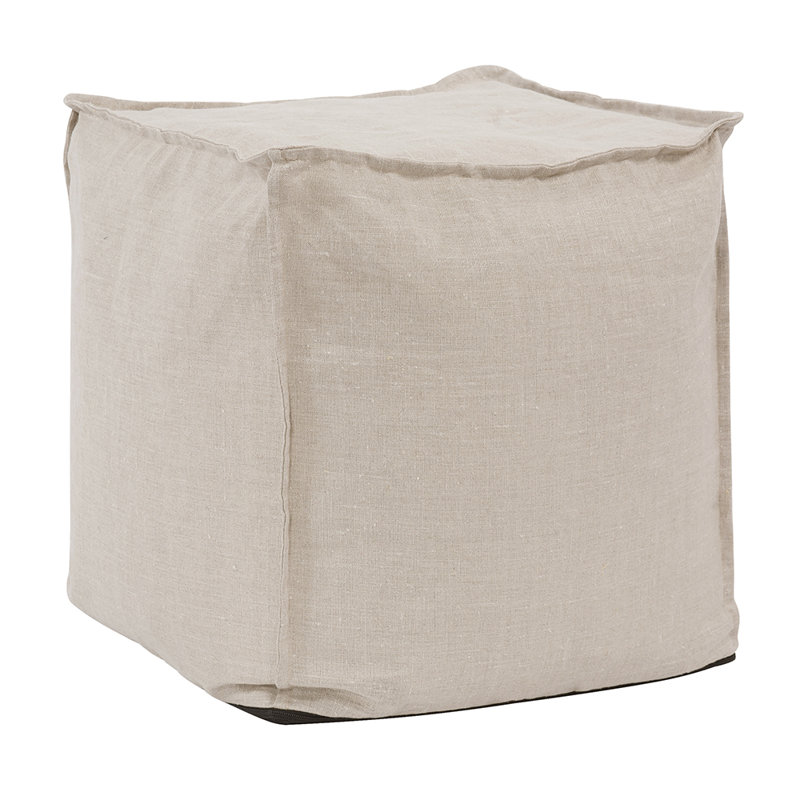 Matrix Upholstered Pouf, Beige Linen