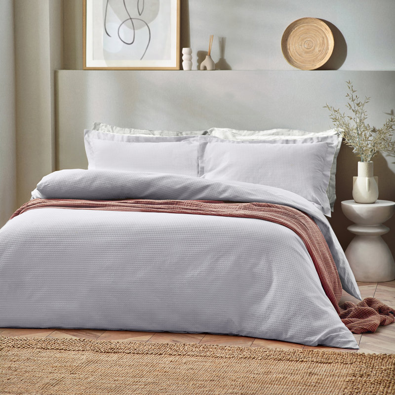 Waffle 180 TC Duvet Cover Set, Silver, King Duvet Cover + 2 Standard Pillowcases