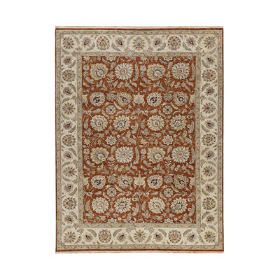 High-Quality Hand-Knotted Rust And Ivory Area Rug