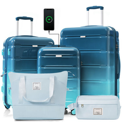 Luggage Sets 5 Piece, 20-Inch With USB Port, ABS Durable Suitcase With Travel Bag, ABS+PC Hard Shell Luggage With Spinner Wheels
