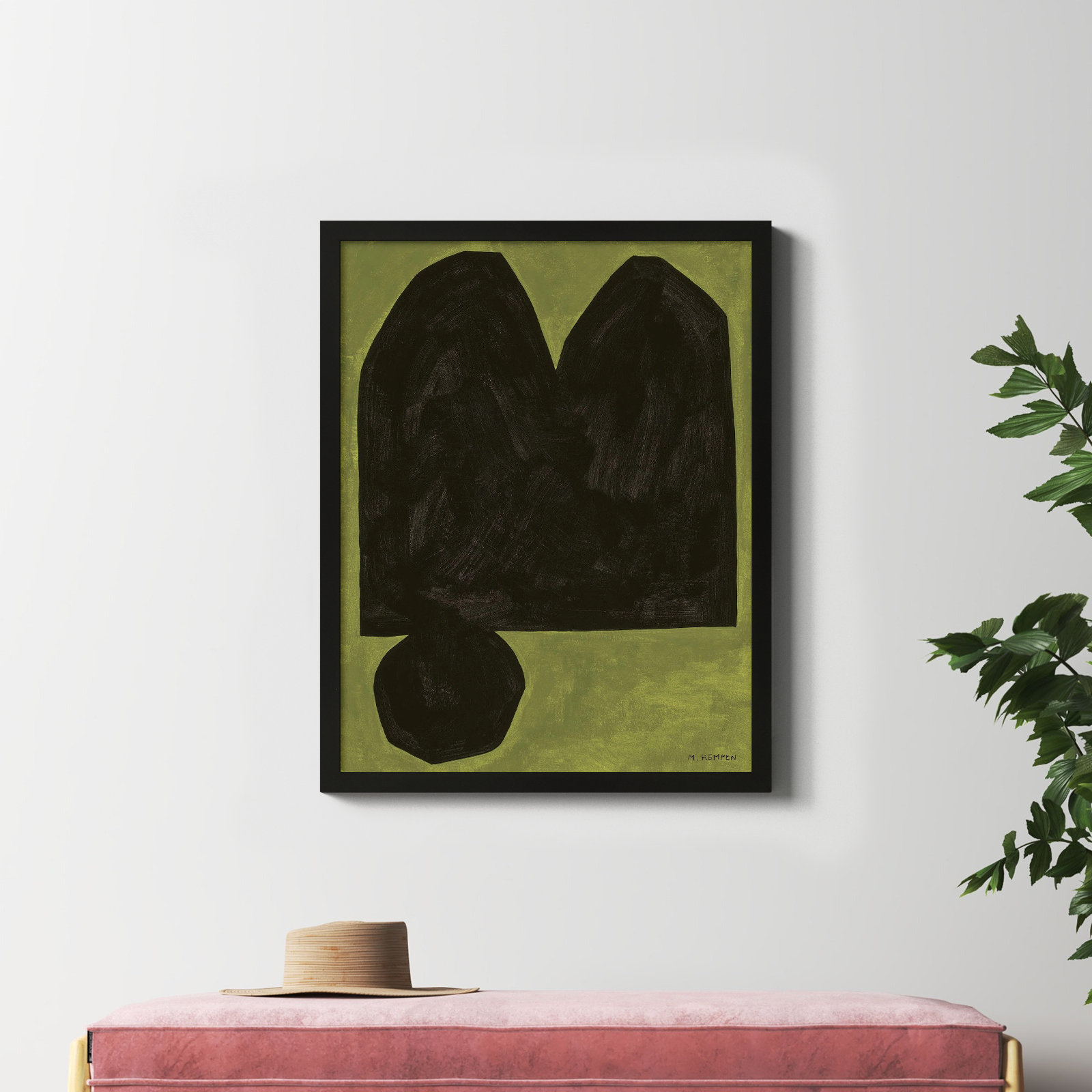 Lyndsey "Module on Green 3" Painting, 38" H x 30" W x 1.25" D, Black