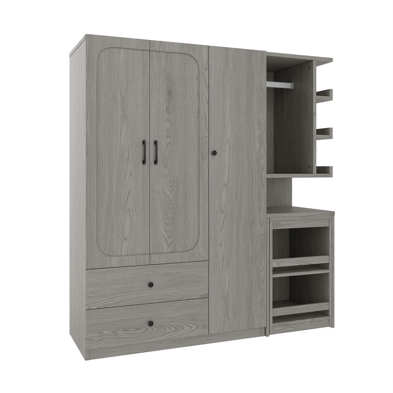 Armoire-penderie multifonctionnelle avec bureau pliable, Gris