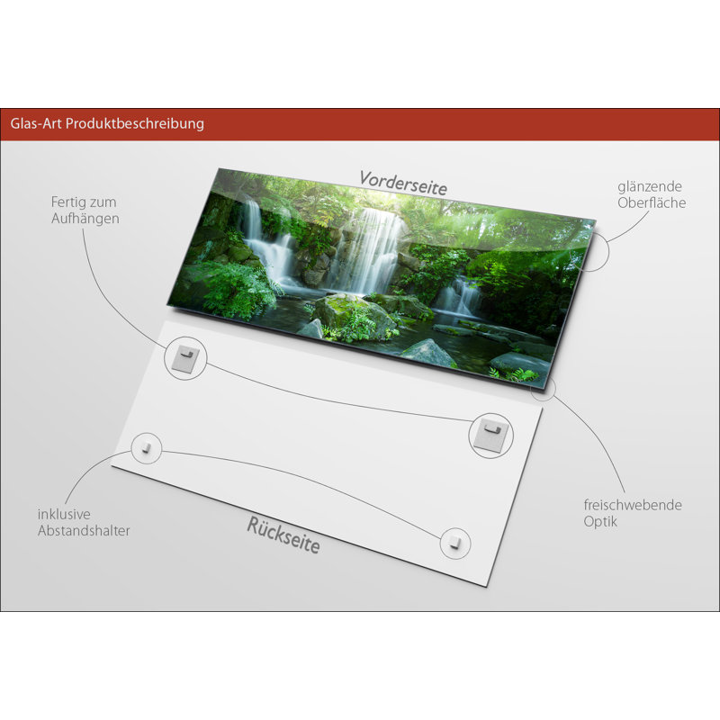 Waterfall In Paradise - No Frame Print on Glass, 50cm H x 125cm W x 1.4cm D