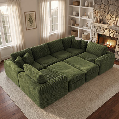 Canapé modulaire réversible en velours côtelé de 138,2 po de largeur moderne 138,2 po, 8 pièces, canapé modulaire rembourré avec console et 2 repose-pieds, sans assemblage requis